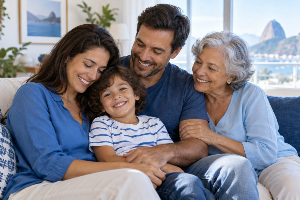 Família avaliando necessidades de assistência à saúde de seus integrantes